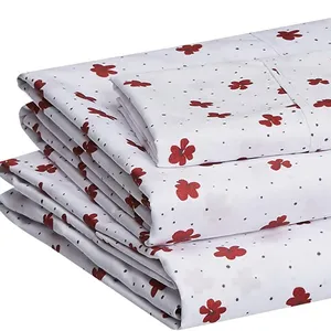 Factory Hot Sale Floral Pattern Printed Brushed Microfiber Bed Sheet Sets with 4 Pillowcases