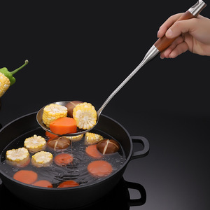 Spatule à wok, cuillère à wok, spatule à frire, ensemble d'ustensiles de cuisine, louche à soupe, grande taille, en acier inoxydable 201 avec manche en bois de rose - Product Image 3