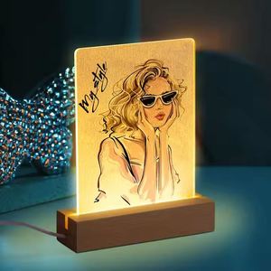 Bulk DIY Sublimation Acrylic Panels with <b>LED</b> Bases Blank Photo Frames Personalized Night <b>Lights</b> Decor with Wood Base - Product Image 2