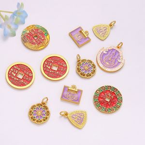 Colgantes temáticos de aleación de zinc con estilo de goteo de aceite y patrones auspiciosos para joyería DIY, collares, pulseras, dijes de moda unisex - Product Image 3