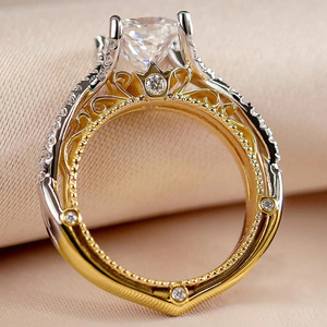 Anello Bicolore a Forma Quadrata, Design in Stile Palazzo, Anello da Dito per Donne - Product Image 2