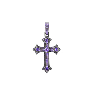 Cross Pendant Necklace With Blue And Pink Zircon Stones Micro Insert Unisex Everyday Wear Geometric Design - Product Image 4