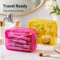 Pochette cosmétique transparente en PVC multicolore, fluo, avec fermeture éclair, étanche, pour voyage, organiseur de toilette, vente en gros