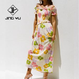 Robe décontractée plissée à volants imprimée sur mesure 2026, mélange de lin et de coton de haute qualité, robe de plage - Product Image 3