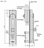Serrure électronique pour porte de placard, à commande par tige à 3 points, avec poignée battante, Grade 2 ANSI, 2 clés, zinguée, ShengHong MS827
