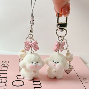 Cute Plush Bear Mobile Pendant Girl Heart Bow Cartoon Animal Bag Accessories Car Keychain