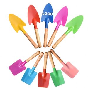 Pala de arena metálica portátil mini con mango de madera y LOGO personalizado, herramienta para jardinería y playa, para aflojar tierra, plantar y excavar - Product Image 1