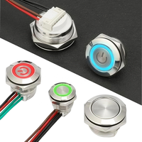 Bouton métallique ultra-court 12/16/19/22/25 mm avec fil, tactile à réinitialisation automatique, LED, ultra-fin, micro-course, anneau lumineux multicolore
