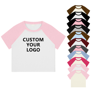 Summer Fallow 220gsm <strong>Cotton</strong> Fabric Slim Fit Raglon Crop Top <strong>for</strong> <strong>Women</strong> Wholesale Custom 92% <strong>Cotton</strong> 8% Spandex <strong>Women</strong> Y2k Baby Tees - Product Image 3