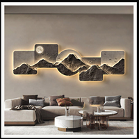 Décoration murale LED en cristal de montagne noir et gris, paysage panoramique à cinq panneaux pour salon, bureau, hôtel, intérieurs modernes