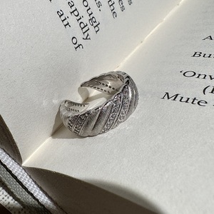 S925 Pure Silver Diagonal <b>Ring</b> Niche Design Simple Lightweight Vintage Style Jewelry Claw Inlay Brushed Open <b>Fingerprint</b> - Product Image 5