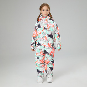 Conjunto de traje de esquí de una pieza Cálido impermeable a prueba de viento para niños, chaqueta térmica, pantalones, cremallera estampada para niños y niñas, equipo de esquí al aire libre - Product Image 6