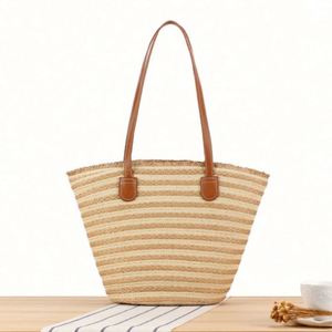 Wholesale Seaside <b>Beach</b> Vacation Women <b>Large</b> Capacity Paper Woven Striped Shoulder <b>Bag</b> Water Resistant Power Saver Portable - Product Image 4