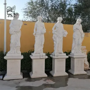 BLVE açık dekorasyon klasik el oyması yaşam boyutu yunan tanrıçası beyaz mermer dört mevsim bahçe heykelleri heykel