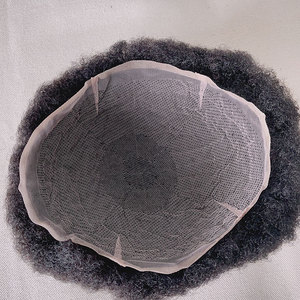Perruque pour hommes 100% <span class=keywords><strong>cheveux</strong></span> humains, 10 pouces, prête à l'emploi, postiche 8x10, courte, bouclée afro crépue, base en dentelle suisse complète, toupet - Product Image 2