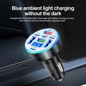 ที่ชาร์จในรถยนต์ 66W 6 พอร์ต USB PD ชาร์จเร็ว พร้อมหน้าจอแสดงผลดิจิตอล อะแดปเตอร์ Type-C USB-A สำหรับโทรศัพท์มือถือ - Product Image 5