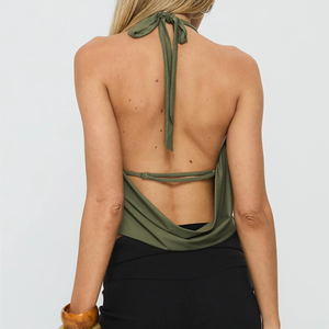 Top <span class=keywords><strong>Verde</strong></span> Oliva con Collo ad Anello e Scollo Profondo a V, Aderente, per Feste - Product Image 4