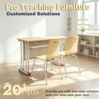 Ensemble bureau et chaise scolaire à hauteur fixe pour 2 personnes, grand bureau d'étude en bois avec étagère sous le bureau, mobilier étudiant écologique