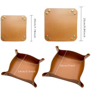 Plateau carré en cuir <span class=keywords><strong>commode</strong></span> de bureau organisateur bijoux plateau fourre-tout pour monnaie boîte à clés téléphone portefeuille montre - Product Image 5