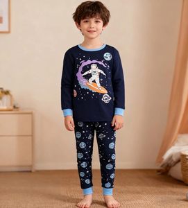 Pyjama d'automne en coton à manches longues pour garçons, imprimé astronaute de dessin animé, doux, lavable en machine, tailles 98-134 - Product Image 1