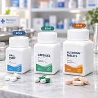 Flacon carré en HDPE de 60 ml, 80 ml, 90 ml avec bouchon à vis pour capsules, vitamines, emballage de compléments alimentaires