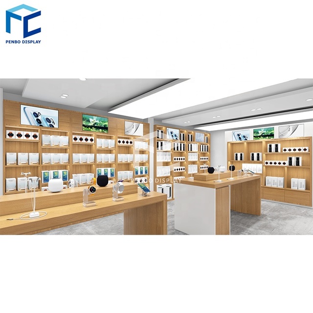 Cell Phone Accessory Display Case Custom Design Shop Furniture Modern Slat Wall Phone Accessories Display Rack Shelves