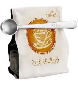 Coffee Scoop 2 In 1 Metal Long Handle Bag Spoon Clip 18/8 304 Stainless Steel Tea Milk Coffee Measuring Scoops With Bag Clips