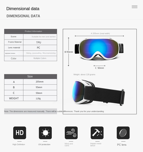 2024 יוניסקס לשכבה כפולה נגד ערפל סקי משקפי זכוכית כדורי גליליים עדשה כדורית גלילית מסגרת מחשב מסגרת ורוד כתום לבן/אדום/כסף - Product Image 6