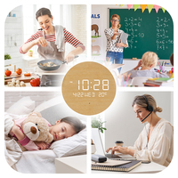 Horloge murale intelligente avec alarme, affichage LED numérique moderne, date, rétroéclairage, grand écran LED, horloge murale en bois avec télécommande