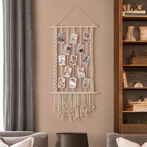 Baby Shower Keepsake <b>Recorder</b> <b>Wooden</b> Display Living Room Decor Macrame Photo Hanger - Product Image 3