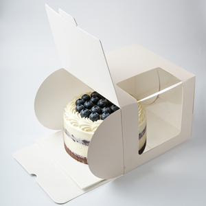 Scatola di Cartone Rettangolare Trasparente Personalizzata Bianca per Torte, Confezione Portatile per Fette di Torta - Product Image 2