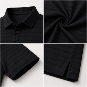 Polo de Golf Negro Texturizado Premium Personalizado para Hombre, Ropa Corporativa de Marca Privada con Absorción de Humedad, OEM - Product Image 3