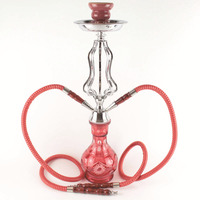 Chicha arabe transfrontalière en métal de taille moyenne à double tige, avec verre givré marbré sculpté, ensemble complet
