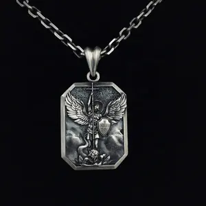 925s 999 ayar gümüş kişiselleştirilmiş başmelek aziz Michael kolye katı gümüş başmelek erkek kolye St Michael kolye