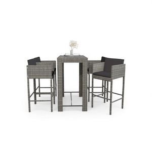 Conjunto de Bar de Ratán Gris Oscuro con Estructura de Acero, Muebles de Bar Rectangulares Contemporáneos para Jardín, Asientos Modernos y Duraderos para Exteriores - Product Image 1