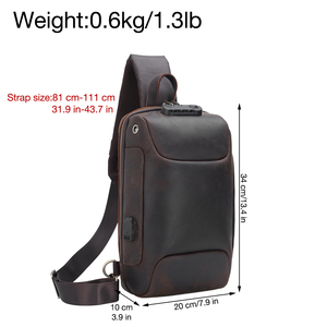 Hommes Vintage Usb Port <span class=keywords><strong>De</strong></span> Charge Unique Épaule Antivol Véritable <span class=keywords><strong>Sac</strong></span> à <span class=keywords><strong>Bandoulière</strong></span> En <span class=keywords><strong>Cuir</strong></span> Avec Verrouillage Par Mot <span class=keywords><strong>De</strong></span> Passe - Product Image 3