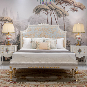 เตียงคู่สีน้ำเงินขนาด 1.5 เมตร ดีไซน์ทันสมัย ทำจากไม้เนื้อแข็งแกะสลัก เฟอร์นิเจอร์สไตล์ฝรั่งเศส โรแมนติก หรูหราแบบยุโรป สำหรับห้องนอนในวิลล่า ยี่ห้อ JEELIAN - Product Image 2