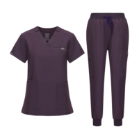 Ensemble de blouses médicales modernes slim fit pour femmes, col en V, uniforme d'infirmière extensible, pantalon jogger, blouses d'hôpital personnalisées