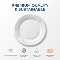 Assiette ronde jetable en bagasse de canne à sucre blanche, épaisse et côtelée, 8 pouces, pour pique-nique, événements et collations