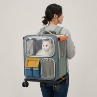 Sac de transport portable pour animaux de compagnie, souple, transparent, carré, pour chat, avec roues rotatives à 360 degrés, poignée détachable et fermeture éclair