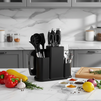Ensemble d'ustensiles de cuisine HYRI écologiques en silicone de qualité alimentaire avec poignées en bois, 19 pièces, durables