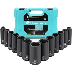 DURATECH 13PC Standard (SAE) Cr-V Steel Sockets 1/2 Inch Drive Deep Impact Socket Set