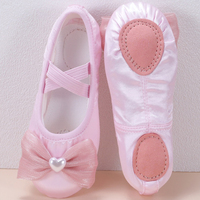 Chaussures de danse de ballet à nœud pour filles, chaussures de scène pour enfants, chaussures souples à semelle plate pour examen et yoga