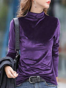 Moda abbigliamento autunno inverno T-shirt da <span class=keywords><strong>donna</strong></span> a collo alto top Slim Casual a maniche lunghe canottiera - Product Image 5