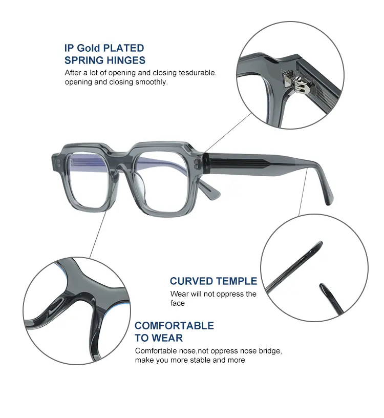 Yüksek kalite retro kare erkek asetat fiber optik gözlük çerçeve güzel gözlük çerçeve