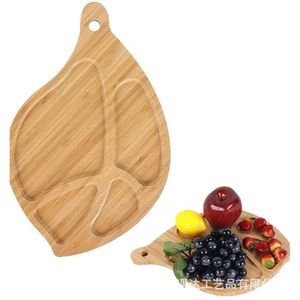Plateau en bambou en forme de feuille Md, 13x8,3 pouces, plateau de service multi-compartiments pour le thé, le café, l'hôtellerie - Product Image 5