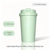 Mug de voyage réutilisable personnalisé avec logo, 15 oz, en PLA bio, anti-fuite, avec couvercle rabattable, gobelet écologique en plastique pour le bureau et l'extérieur