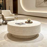 Table basse moderne en travertin rond, forme tambour, pour salon