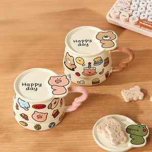 Mug en céramique de 400 ml avec couvercle, gobelet pour boissons chaudes et froides, réutilisable, sans danger pour les aliments, personnalisable - Product Image 3