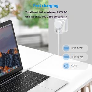 HONPNK 欧州規格 4口AC/DC電源ソケット <span class=keywords><strong>2</strong></span> USB Type C 18W PD急速充電器 ノートパソコン用 EU/UK 5V/3A 耐火仕様 - Product Image 3